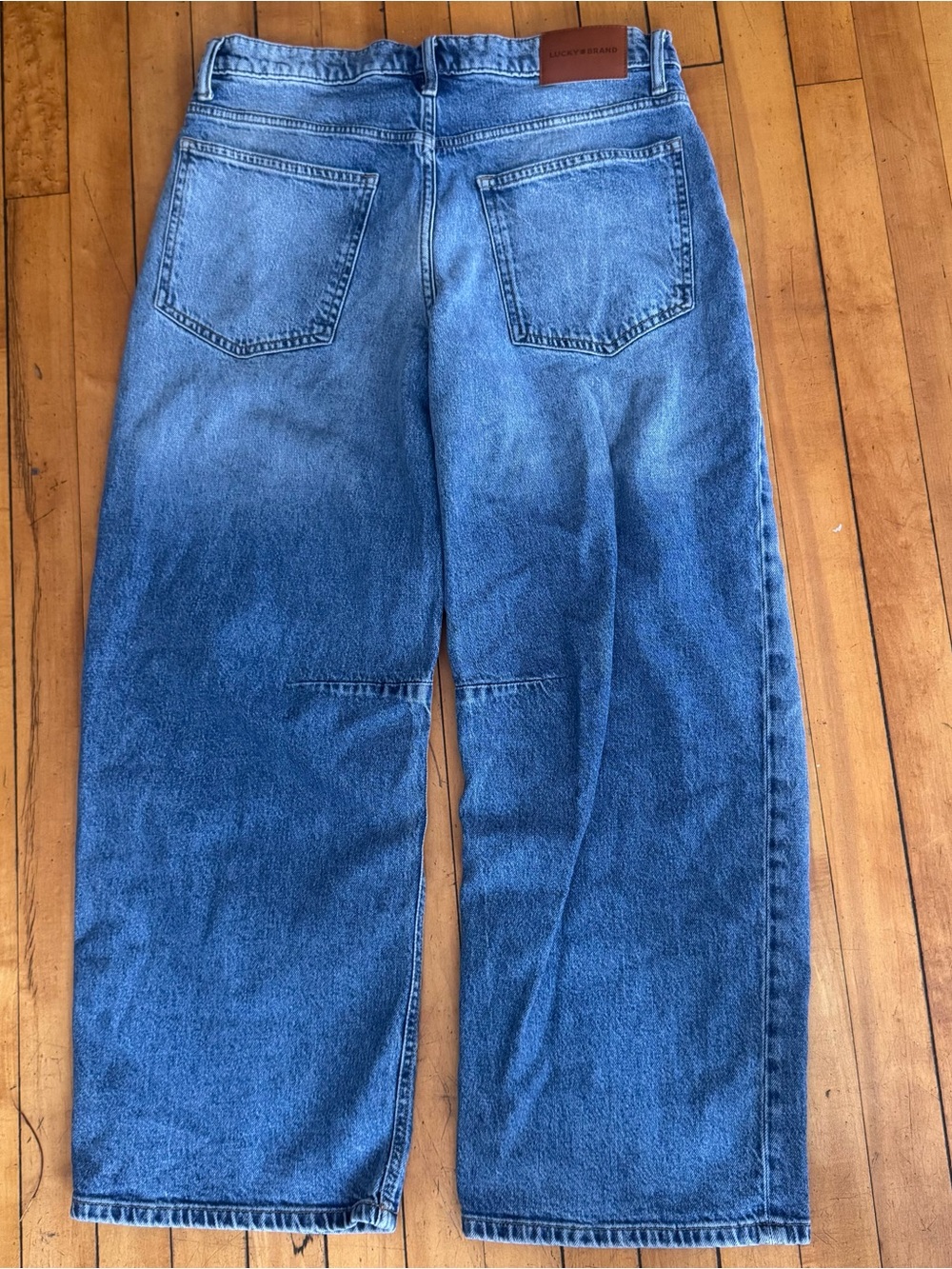 Lucky Brand wide leg baggy Y2K stitching blue jean denim pants size 10 30” - Picture 4 of 7